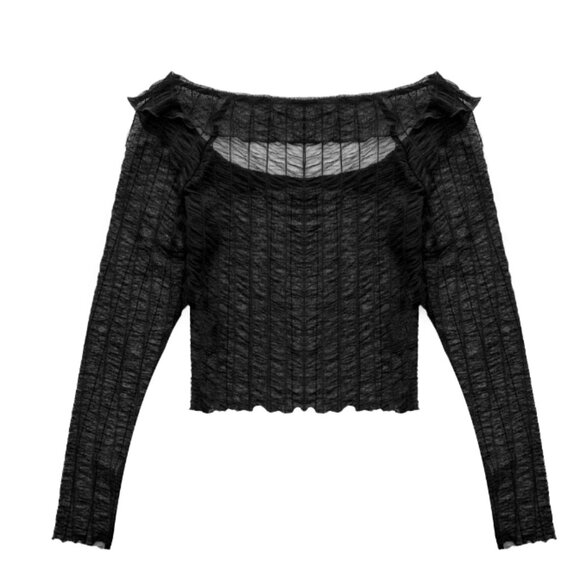 DISTURBIA Whisper gathered black mesh top - Picture 6 of 8